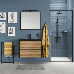 Tiger Reverse Meubelset 80 Cm Met 2 Lades Chalet Eik / Mat Zwart Inclusief Oval Wastafel Mat Zwart -Mode Woonwinkel 123 1723