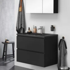 Tiger Badkamermeubelset Karlo 80cm Matzwart Met Zwarte Wastafel -Mode Woonwinkel 123 1777